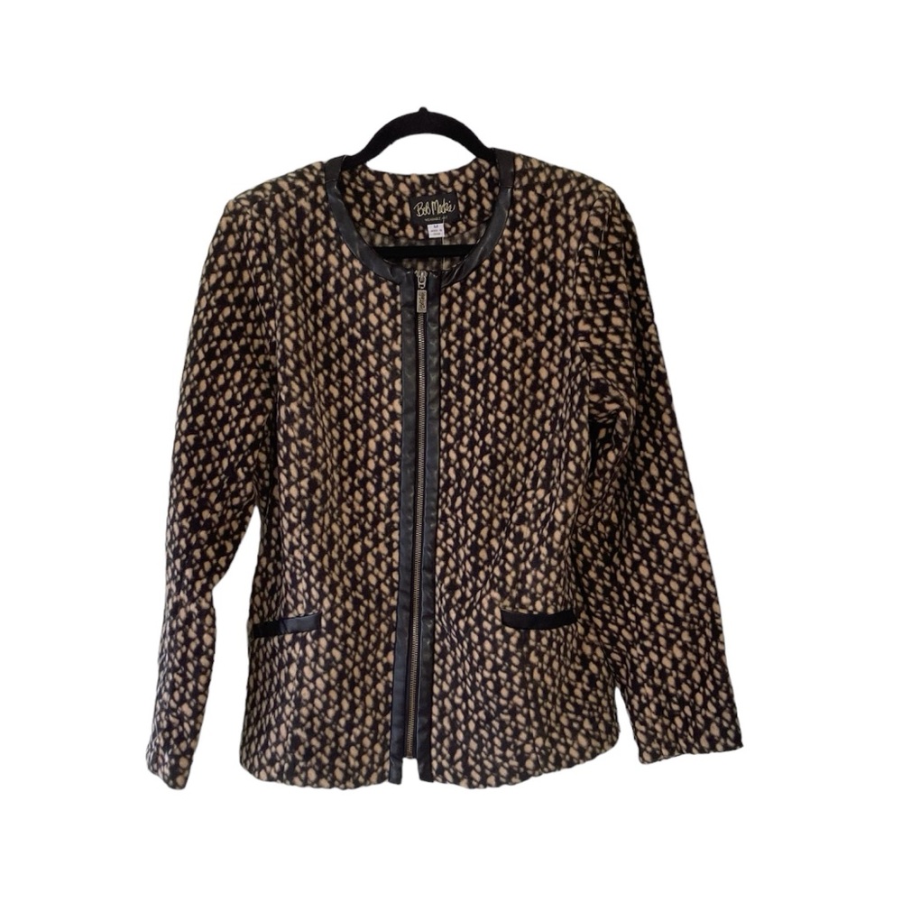 Bob Mackie Wearable Art fleece jacket Medium Tan and black design